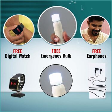 Wireless Bluetooth Earpod with Charging Case + Pocket Powerbank with Light + Free Digital Watch & Earphones (WBP1)