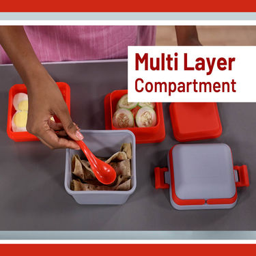 3 Compartment Tiffin with Handle & Push Lock - BOGO