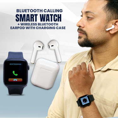 Bluetooth Calling Smart Watch + Wireless Bluetooth Earpod with Charging Case (BCSW1)