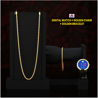 Digital Watch + Golden Chain + Bracelet (GDWCB1)