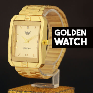 Golden Watch + 2 Golden Chain + Bracelet + Diamond Ring (MGW2CBR)