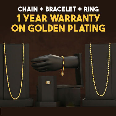 Golden Watch + 2 Golden Chain + Bracelet + Diamond Ring (MGW2CBR)