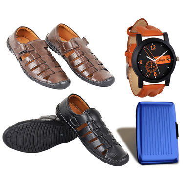 Leatherite Sandal + Leatherite Watch + Wallet (SW3)