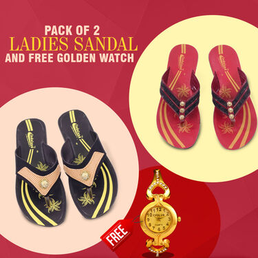 Pack of 2 Ladies Sandals And Free Golden Watch (LSW6)